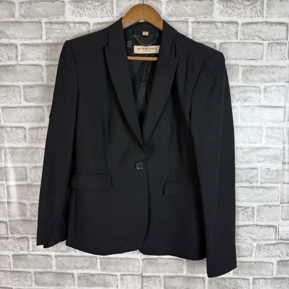 Burberry London Designer Solid Black Wool Stretch Blazer Suit Set Womens Size 14 - Picture 2 of 16